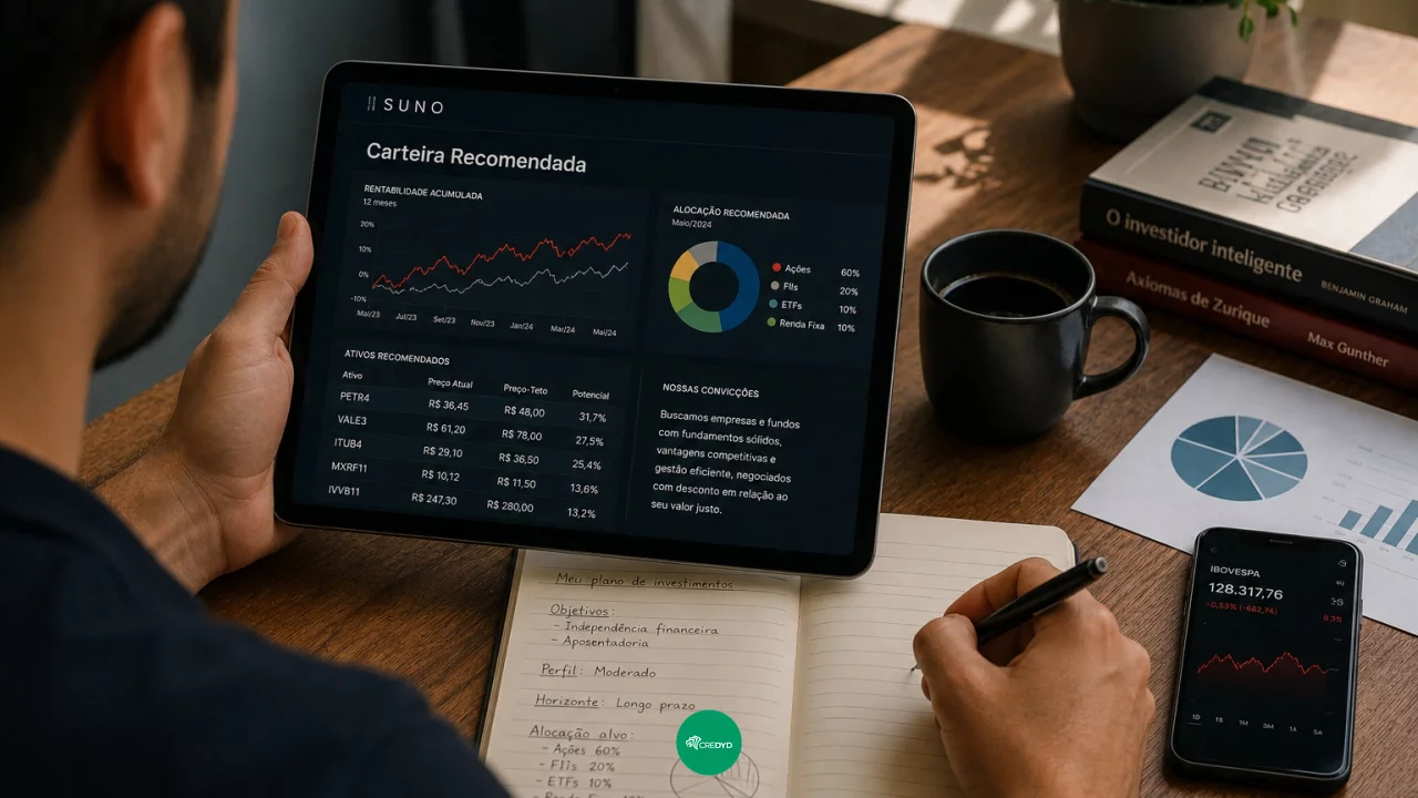 Carteira recomendada da Suno: como usar relatórios sem terceirizar sua decisão de investimento