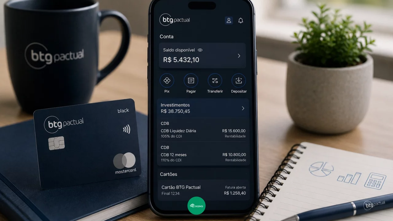BTG Banking com CDB e cartão: quando investir pelo banco ajuda na organização financeira