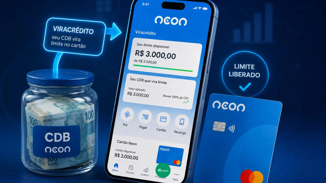 Cartão Neon com Viracrédito: como transformar CDB em limite sem deixar o dinheiro parado