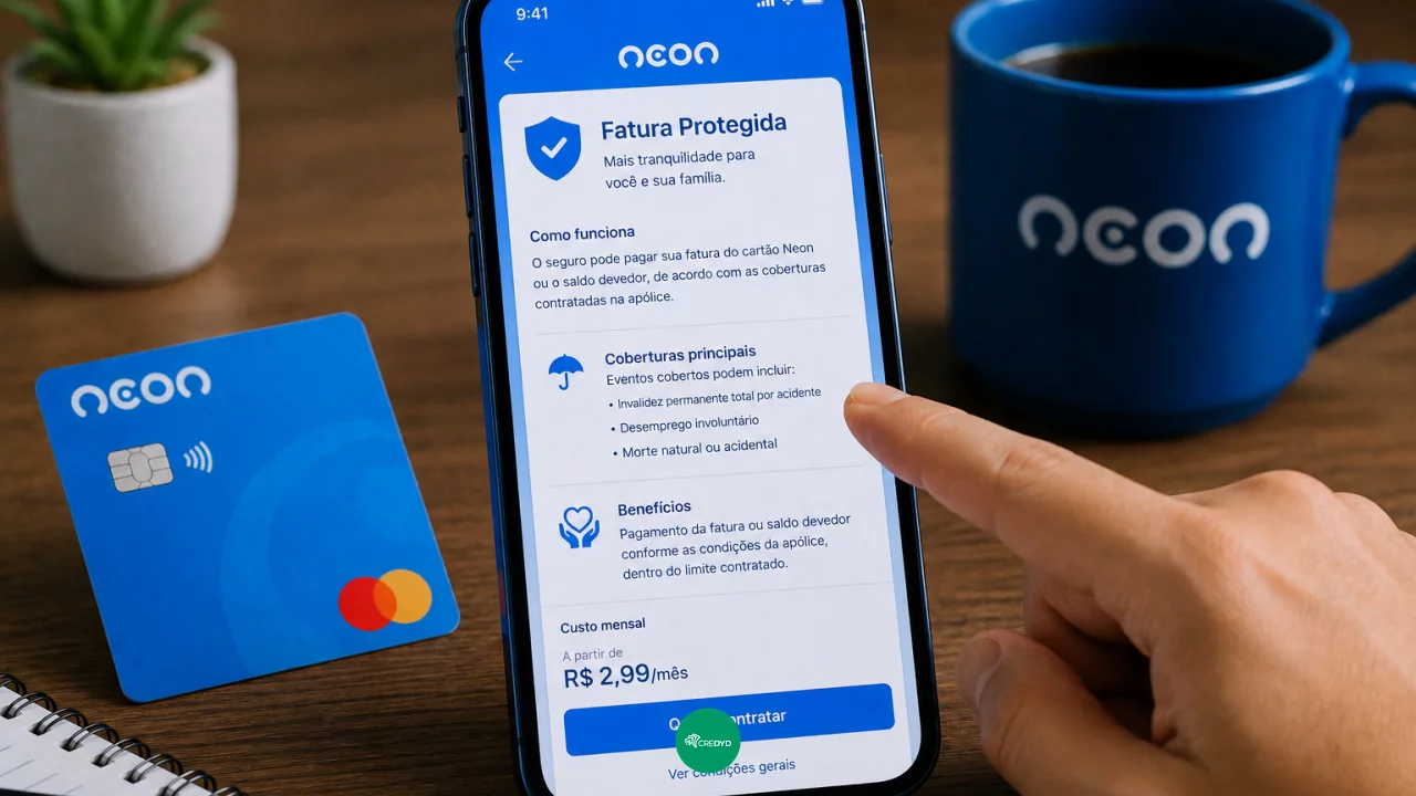 Seguro fatura protegida Neon: quando a cobertura do cartão pode ajudar e quando não cobre