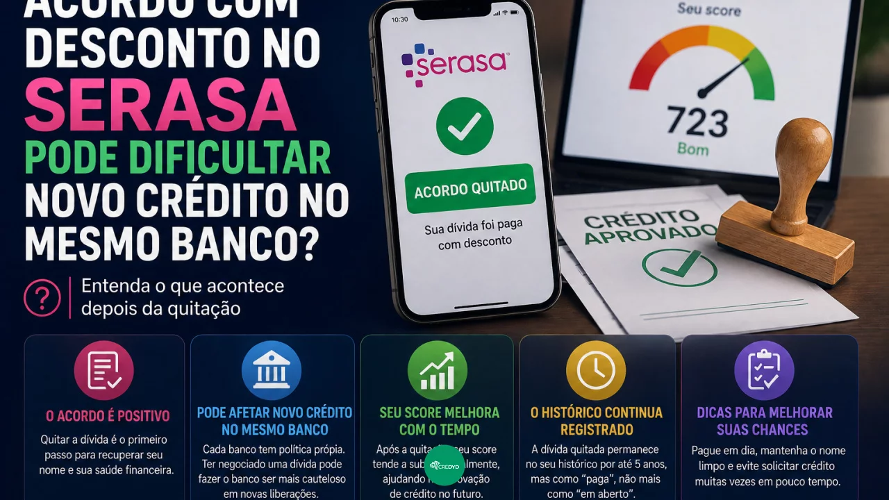 Acordo com desconto no Serasa pode dificultar novo crédito no mesmo banco? Entenda o que acontece de