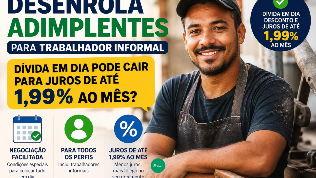 Desenrola Adimplentes para trabalhador informal: dívida em dia pode cair para juros de até 1,99% ao 