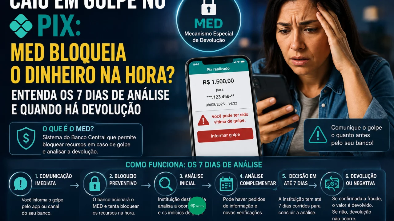 Caiu em golpe no Pix: MED bloqueia o dinheiro na hora? Entenda os 7 dias de análise e quando há devo