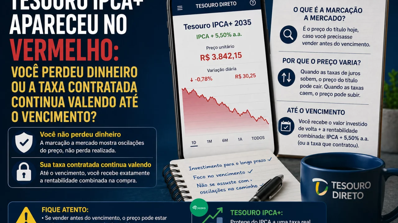 Tesouro IPCA+ apareceu no vermelho: você perdeu dinheiro ou a taxa contratada continua valendo até o