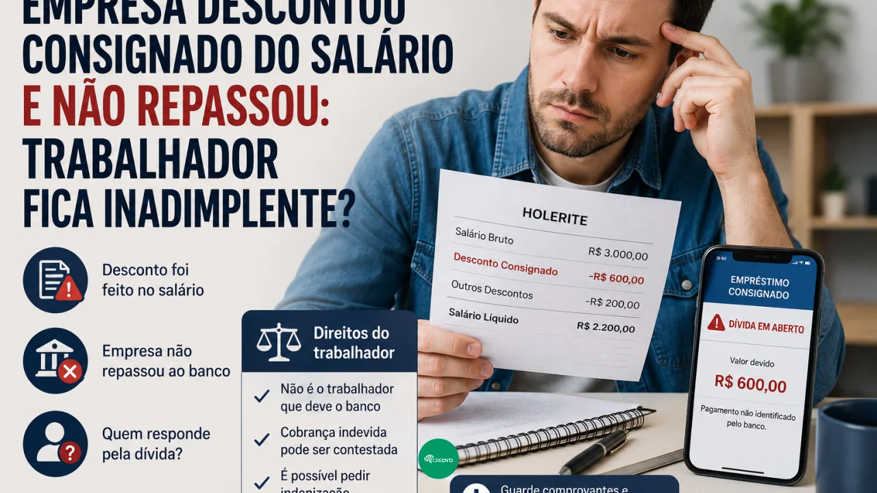 Empresa descontou consignado do salário e não repassou: trabalhador fica inadimplente?